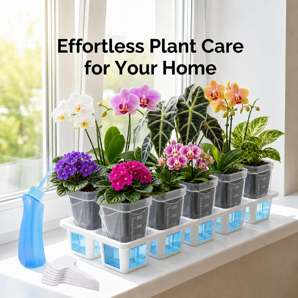 10 Pack 2.5" Self Watering Pots for Indoor Plants with Anti-Tip Tray & Reservoir Refill Bottle, Seed Starter Kit for