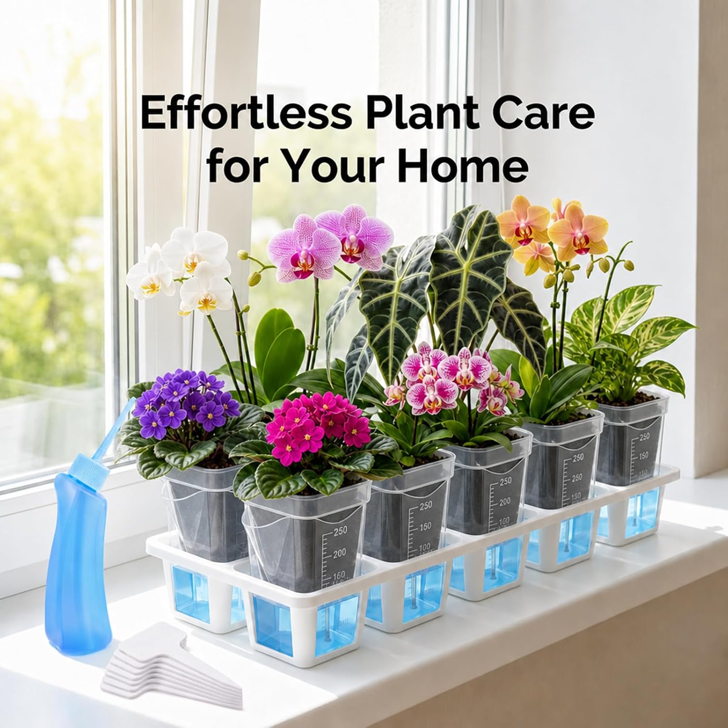 10 Pack 2.5" Self Watering Pots for Indoor Plants with Anti-Tip Tray & Reservoir Refill Bottle, Seed Starter Kit for