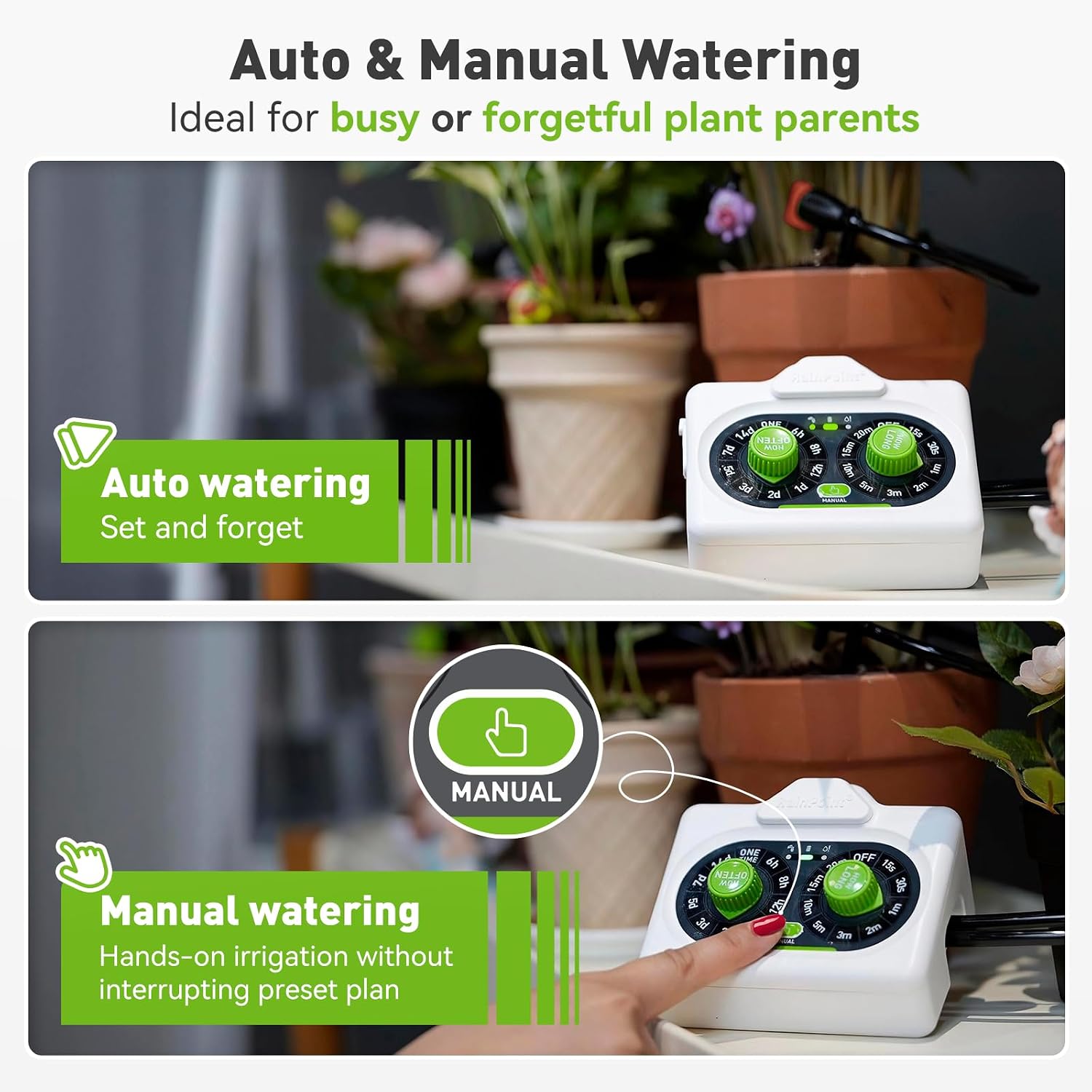 RAINPOINT Easy-Setup Automatic Plant Waterer Indoor for Pot Plant Adjustable Water Output,Battery Powered Outdoor IP54