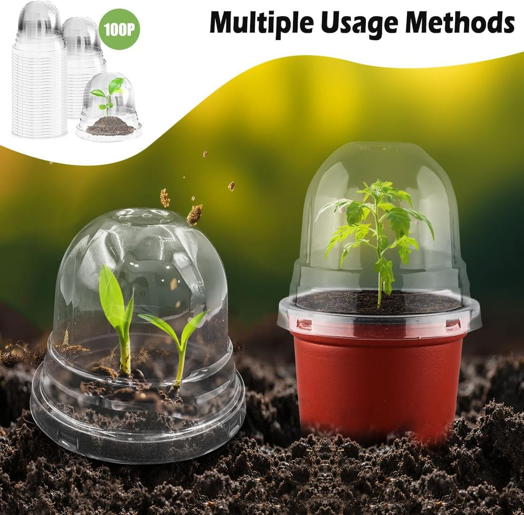 RooTrimmer Humidity Domes for 4 Inch Pots, 100 Pack Transparent Plant Dome Covers with Ventilation, Clear Nursery Pot