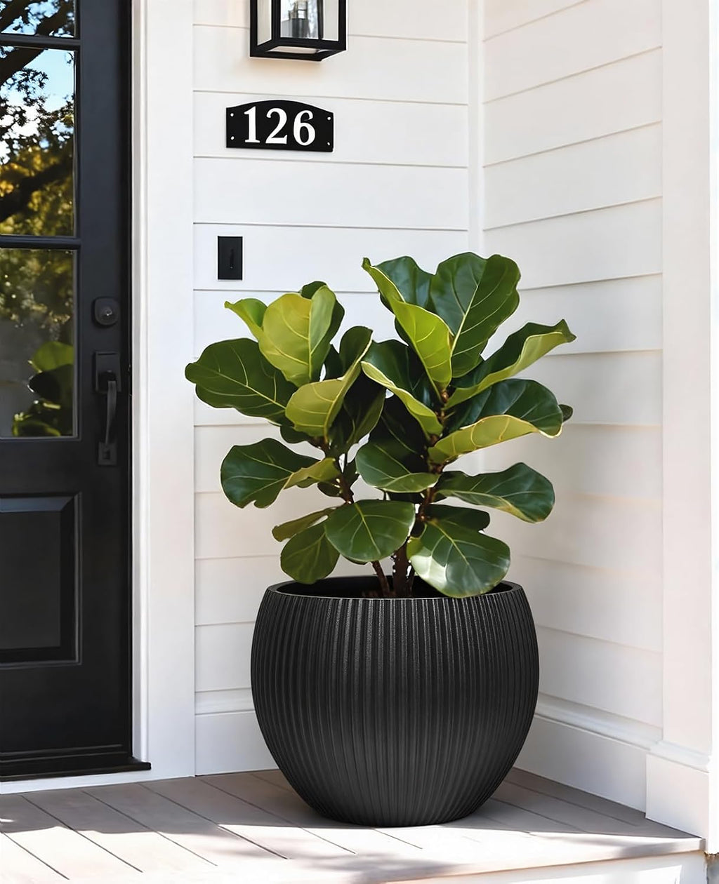 14.5 Inch Large Black Plastic Flower Pot with Drainage Plug | Thickened lightweight construction supports monstera