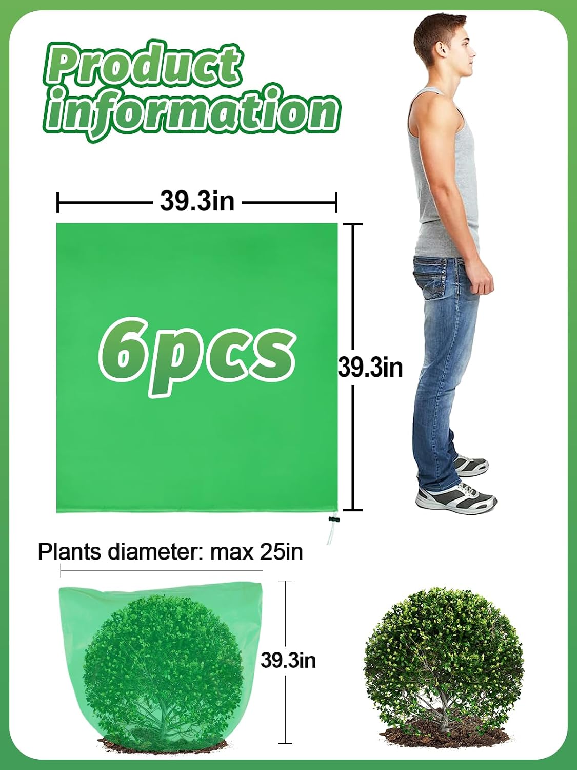 ANPHSIN 6 Pcs 39.3in x 39.3in Plant Covers Freeze Protection - Winter Shrub Plant Protection Bags, Frost Blankets