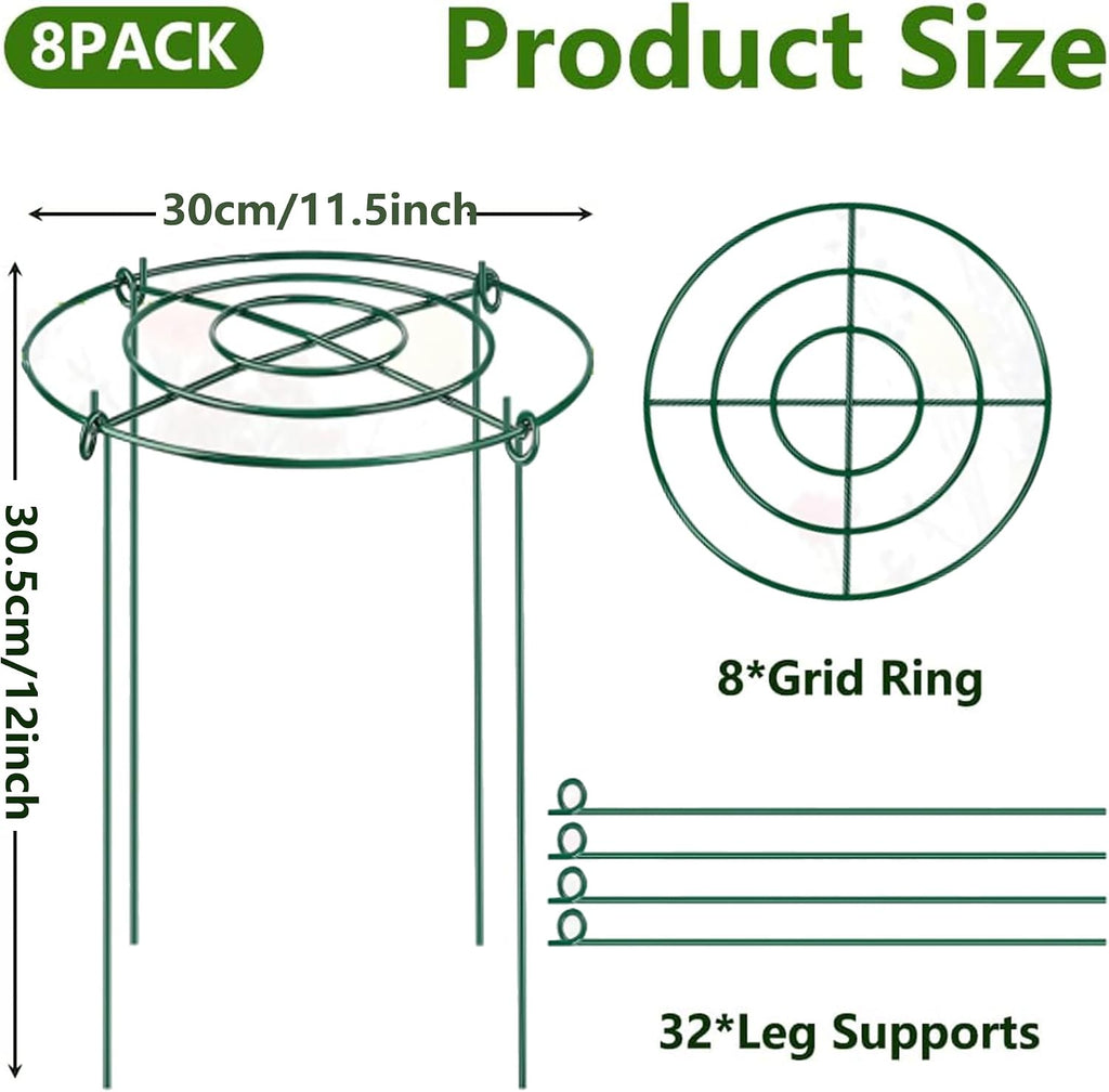 DAYUMKOU 8 Pack Peony Cages and Supports, 11.5" D x 12" H | Plant Supports for Outdoor Plants, Heavy Duty Metal Peony