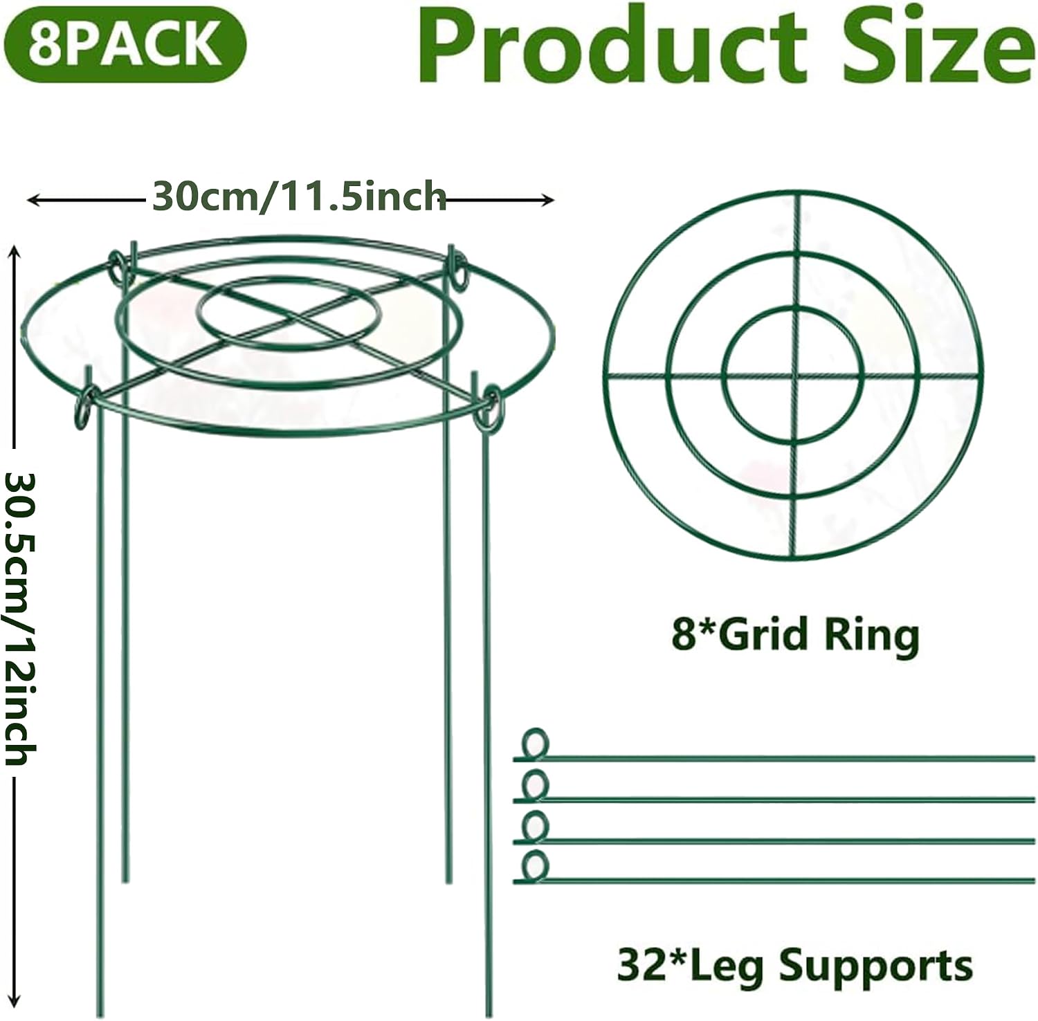 DAYUMKOU 8 Pack Peony Cages and Supports, 11.5" D x 12" H | Plant Supports for Outdoor Plants, Heavy Duty Metal Peony