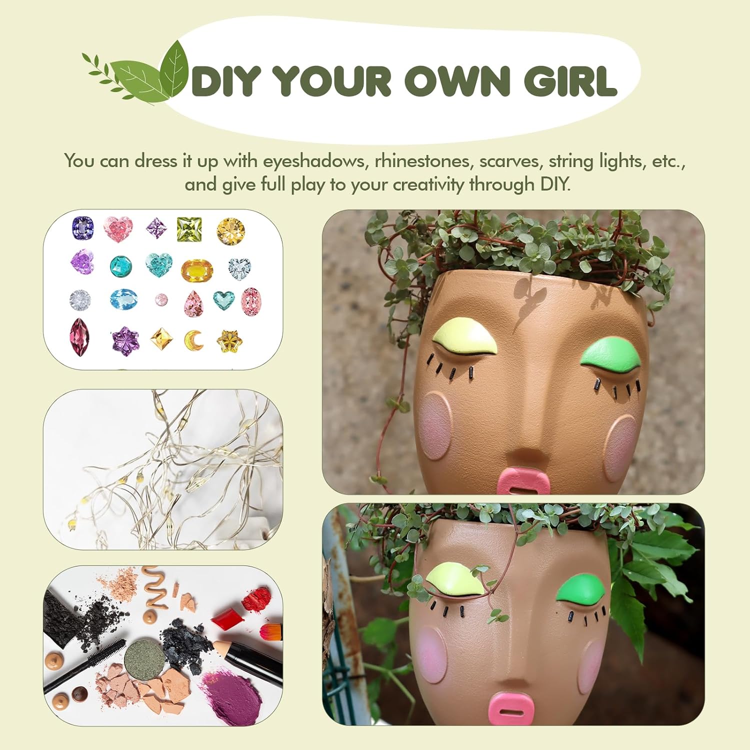 Cute Face Planter Head Pot for Indoor Plants, Unique Succulent Planter with Drainage, Decorative Resin Flower Pot for