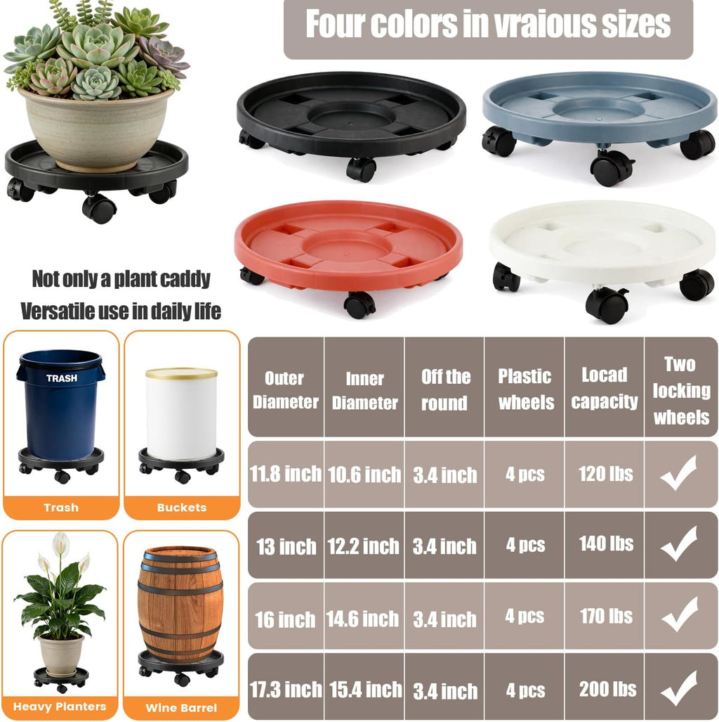 Party Zealot 5-Pack 13" Large Plant Caddy with Wheels Plastic Plant Dolly with Caster Flower Pot Mover Rollers Wheeled