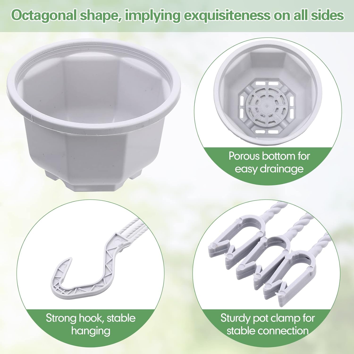 Roshtia 24 Pcs Hanging Plastic Planter Pot with Hook Flower Pots Baskets Hanging Nursery Planter Holder for Outdoor