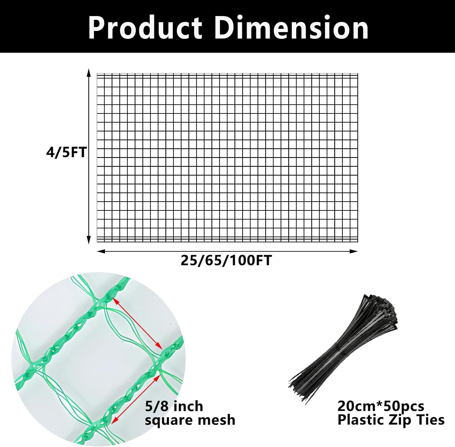 POYEE Deer Fence Netting 5x100ft Plastic Mesh Netting for Garden Protection | Temporary Fence Animal Barrier for