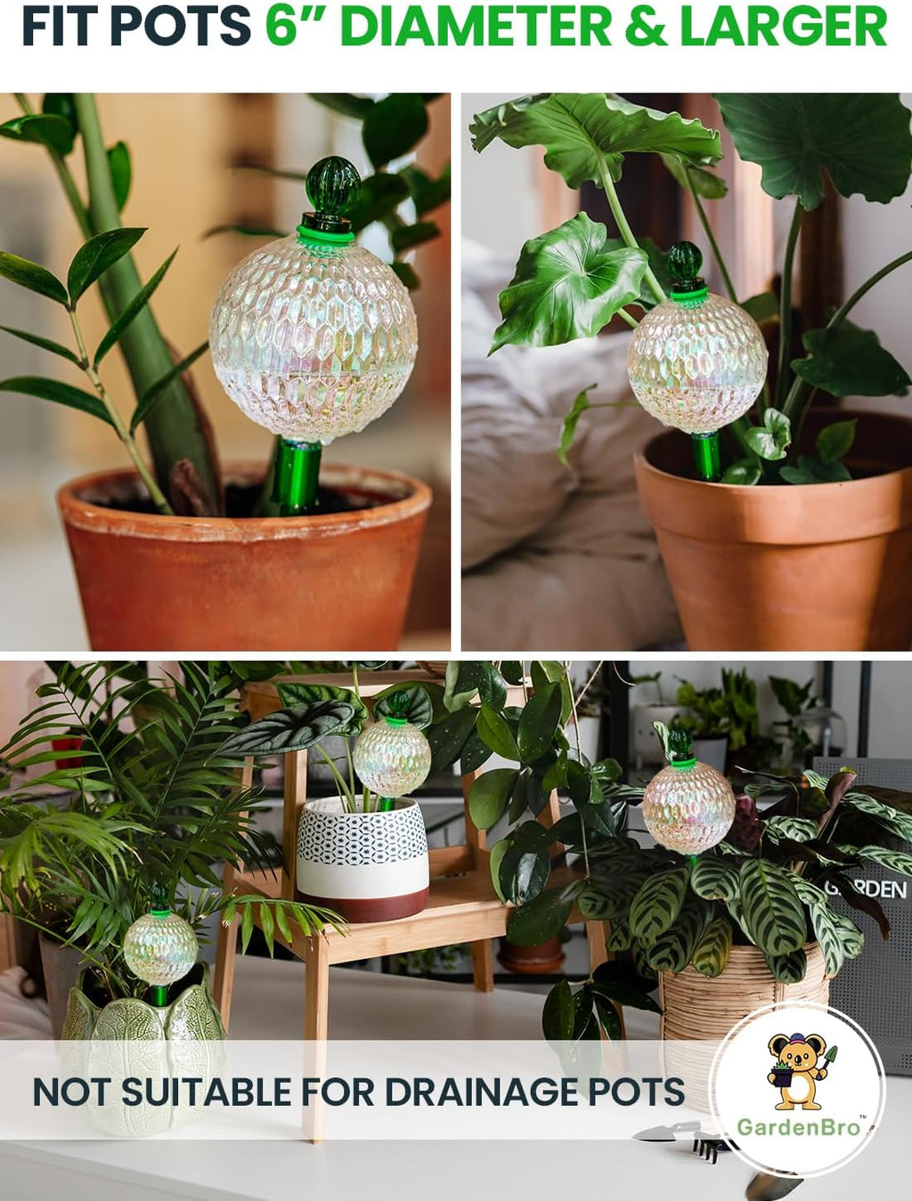 3pc 16oz Plant Watering Globes for Indoor Plants Self Watering Plant Insert | Premium XL Glass Hand-Blown Globe with