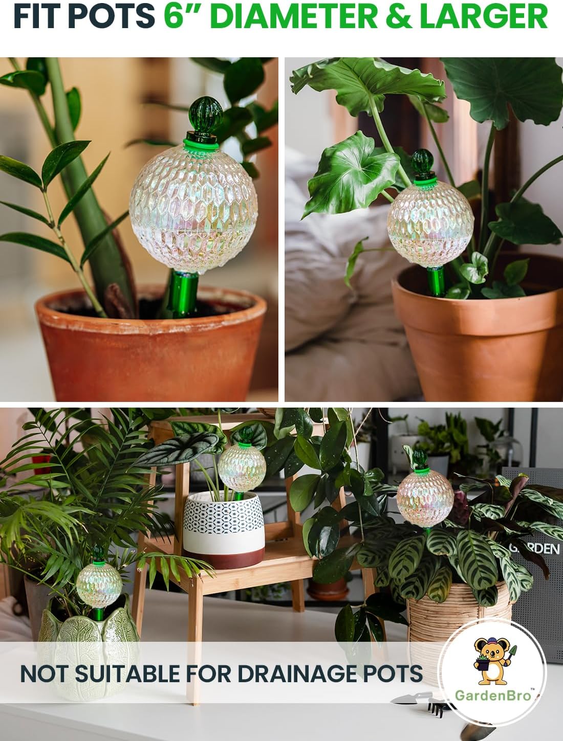 3pc 16oz Plant Watering Globes for Indoor Plants Self Watering Plant Insert | Premium XL Glass Hand-Blown Globe with
