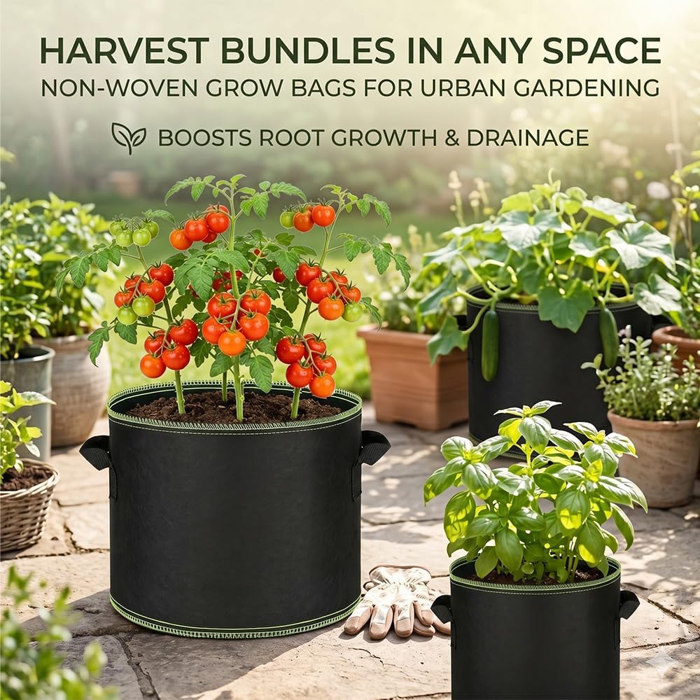 Thickened Fabric Grow Bags with Handles, Heavy Duty 5 Gallon&10 Gallon Reusable Plant Grow Bags for