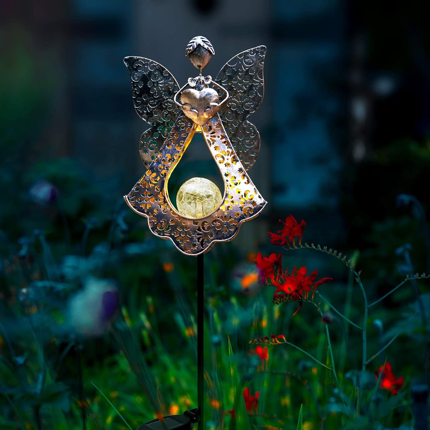 LEDs Solar Stake Lights for Garden Metal Warm White, Memorial Gift - Perfect as Remembrance & Sympathy Gifts