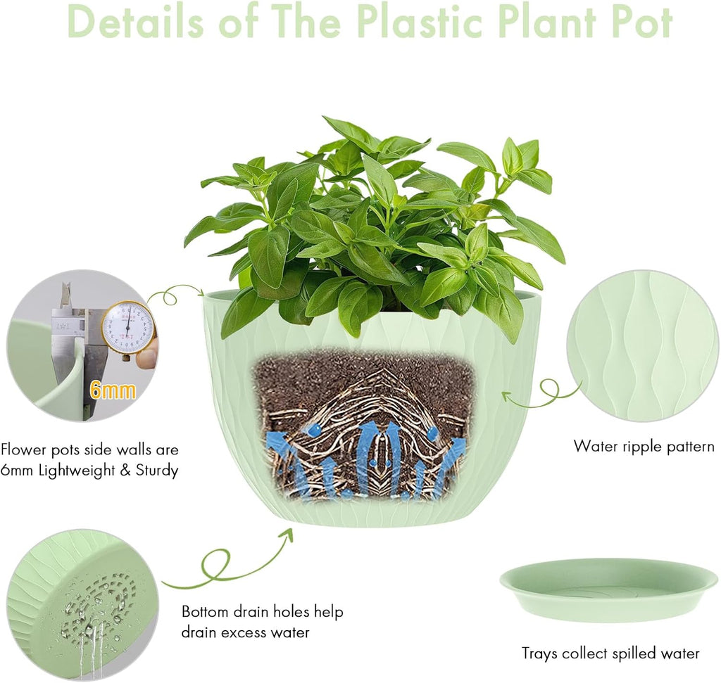 WSMKSZ 12 Inch Large Plant Pots for Indoor or Outdoor Plants, Wide Water Ripples Flower Pots with Drainage Holes &
