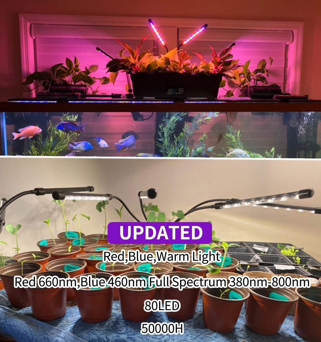 LED Grow Lights for Indoor Plants 2-Pack, Full Spectrum & Red Blue Spectrum Plant Growing Lamps with 3/9/12H Timer, 10