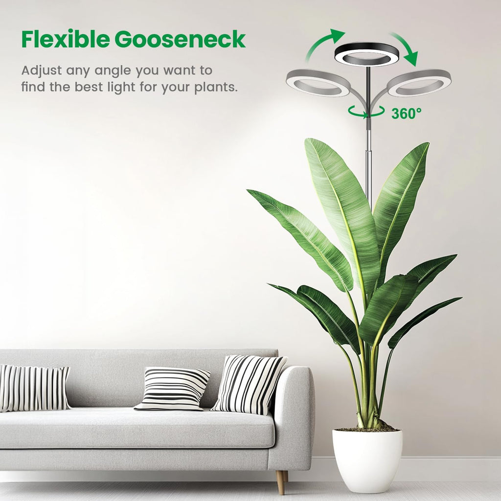 Plant Light, Full Spectrum Grow Light, 65'' Height Adjustable 3Pack | 6000K Grow Light, 3 Colors Modes, 5 Dimmable
