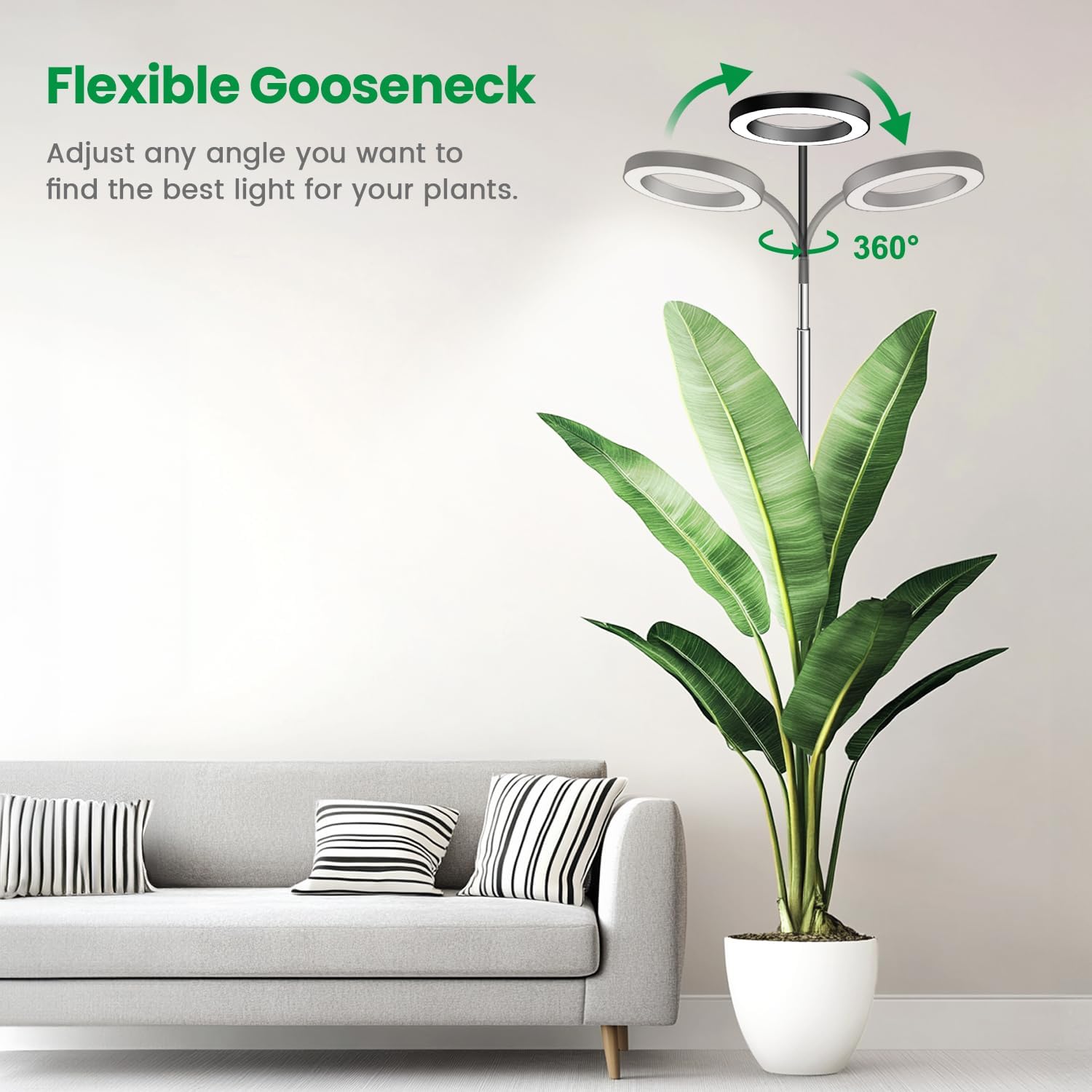 Plant Light, Full Spectrum Grow Light, 65'' Height Adjustable 3Pack | 6000K Grow Light, 3 Colors Modes, 5 Dimmable