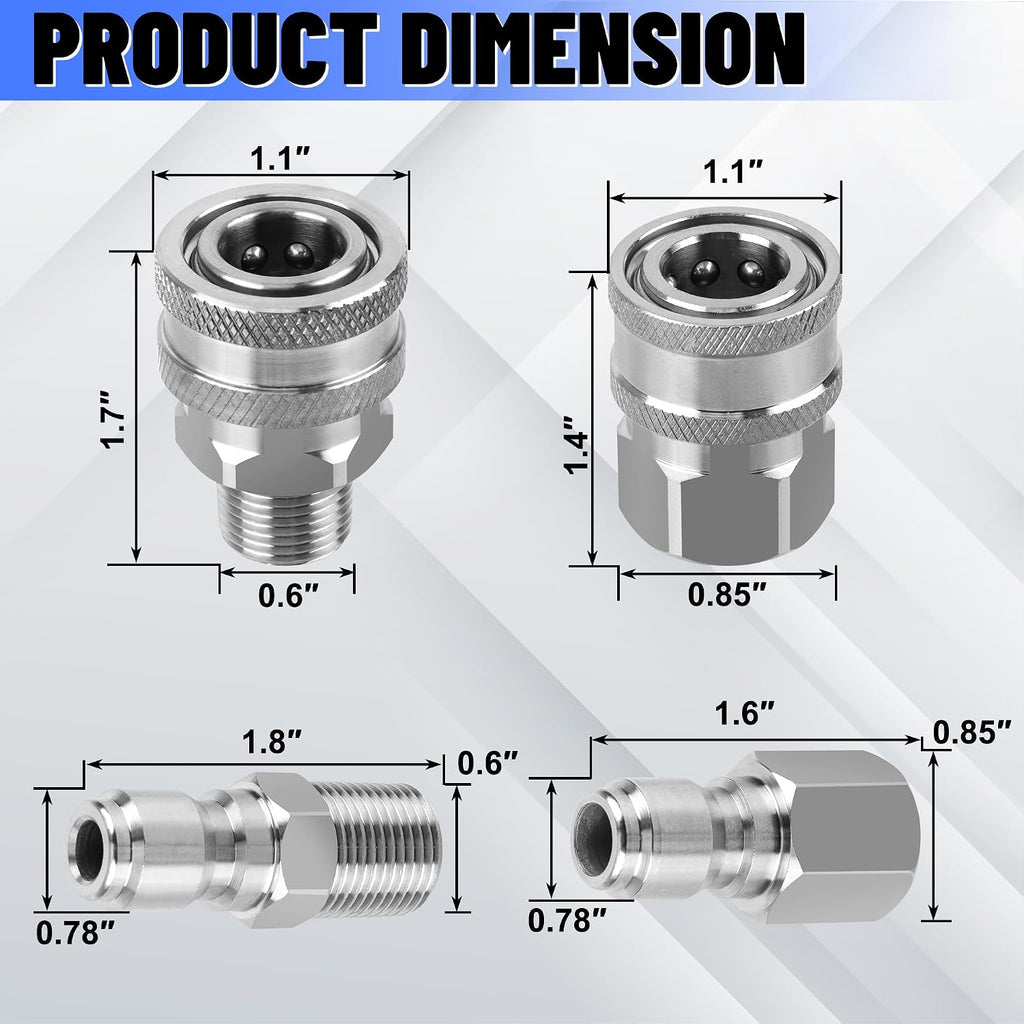 8Pcs 3/8" Stainless Steel Quick Connect Female Pressure Washer | 3/8 Inch NPT Female Thread Quick Connector Hose