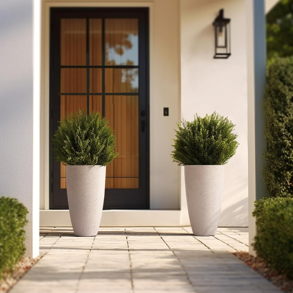 LA Jolie Muse 20 Inch Tall White Planters,Set of 2 Indoor/Outdoor Tall Planters with Shelf Insert and Trays,Modern