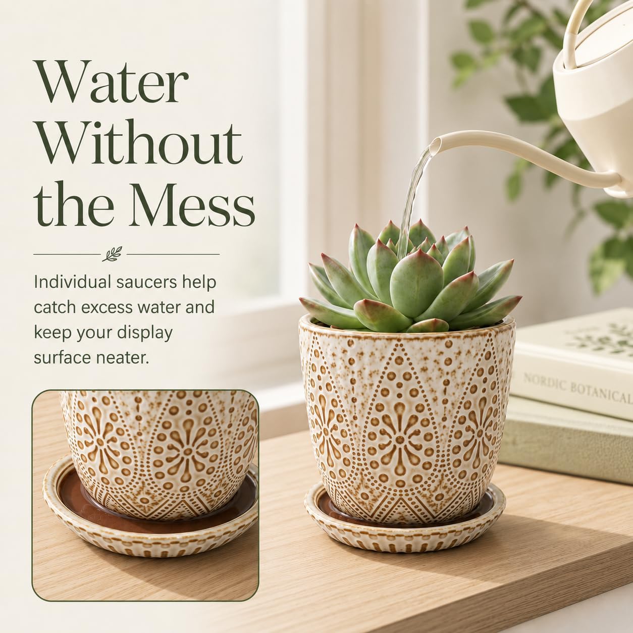Gepege Ceramic Succulent Pots, 4 Inch Small Plant Pots with Drainage | Ceramic succulent pots with drainage holes