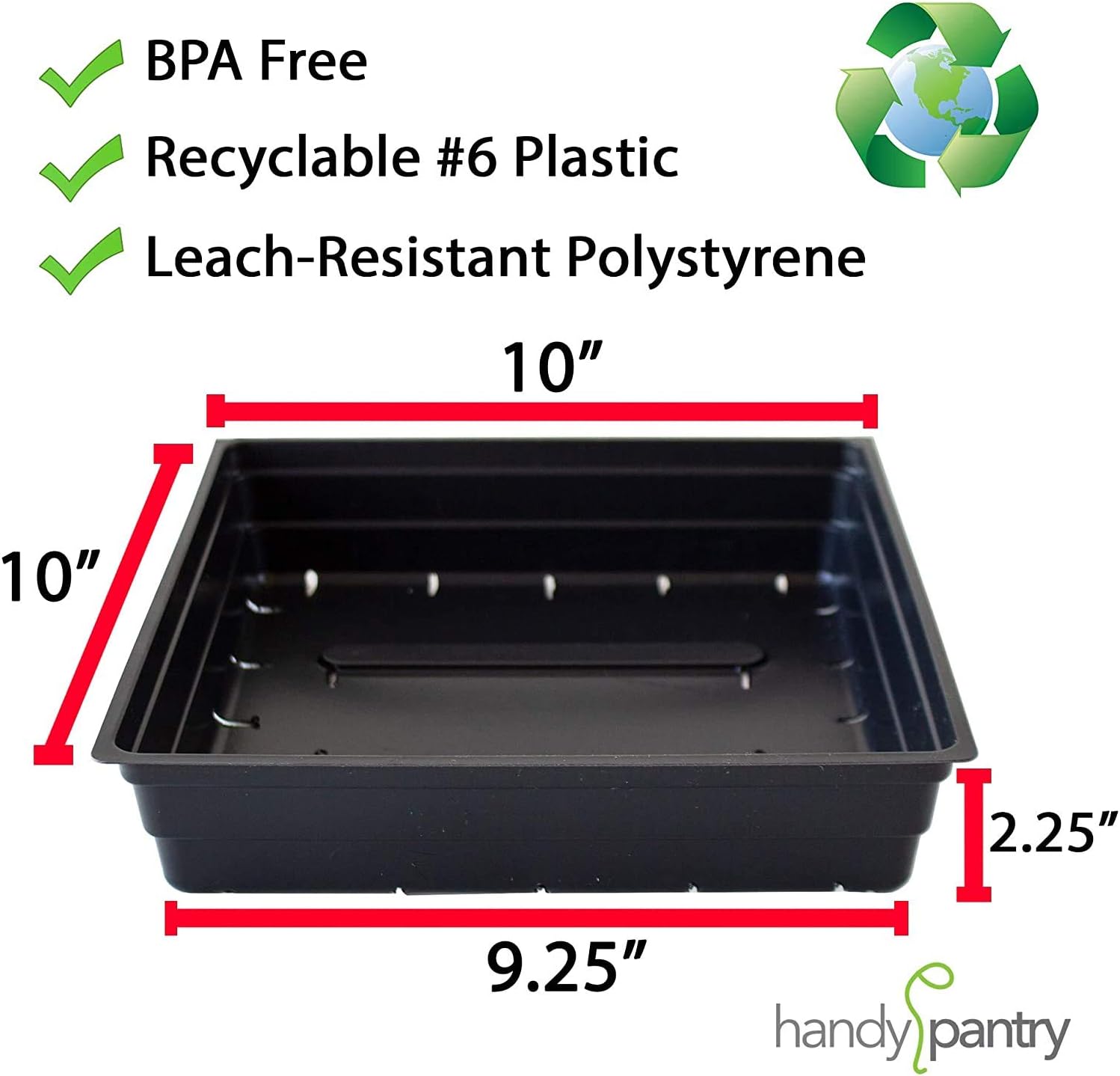 Handy Pantry 10" x 10" Garden Growing Trays with Drain Holes - 50-Pack | Recyclable Plastic Plant Trays for Wheatgrass