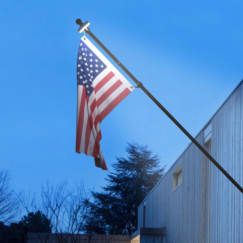 ZMTECH 2 Pack 6FT Black Flag Pole Kit for Outside House with Solar Light & American Flag, 180° Adjustable Bracket and