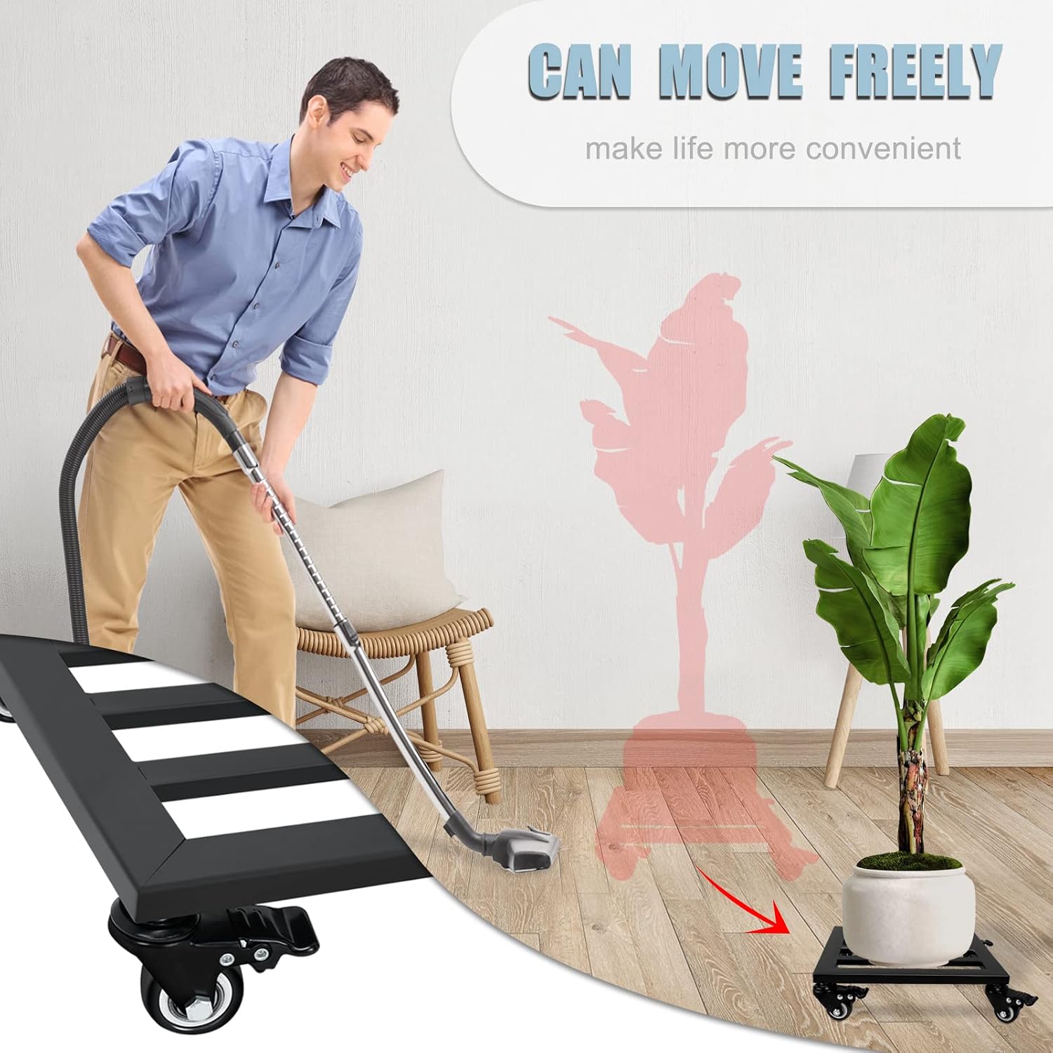 2 Pack 12 Inch Plant Caddy with Wheels, 380 Lb Metal Dolly, Locking Casters | Metal Plant Stand, Square Rolling Base