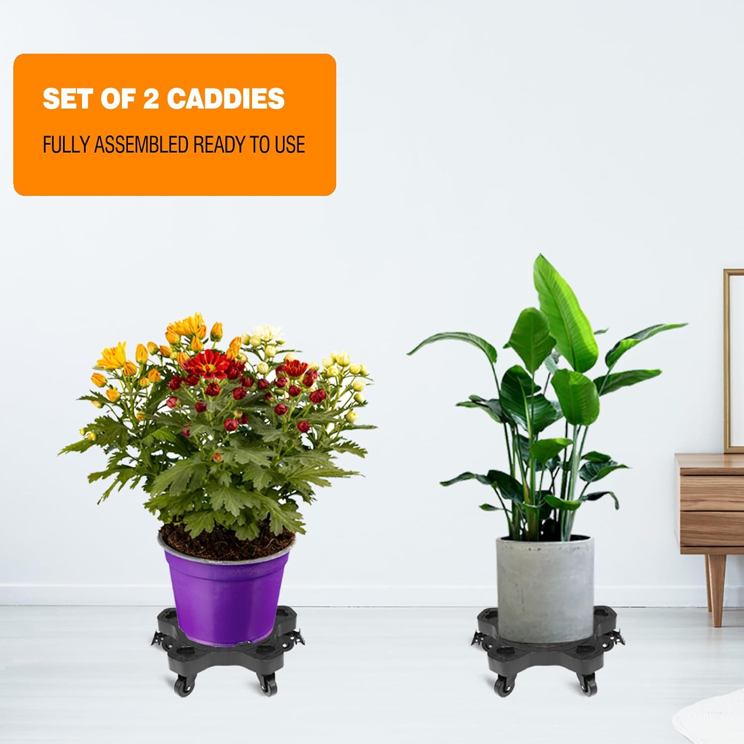 2Packs 14in Plant Caddy with Wheels - 14inch Indoor Outdoor Plant Stand No Assembly Required Flowerpot Down Under Plant