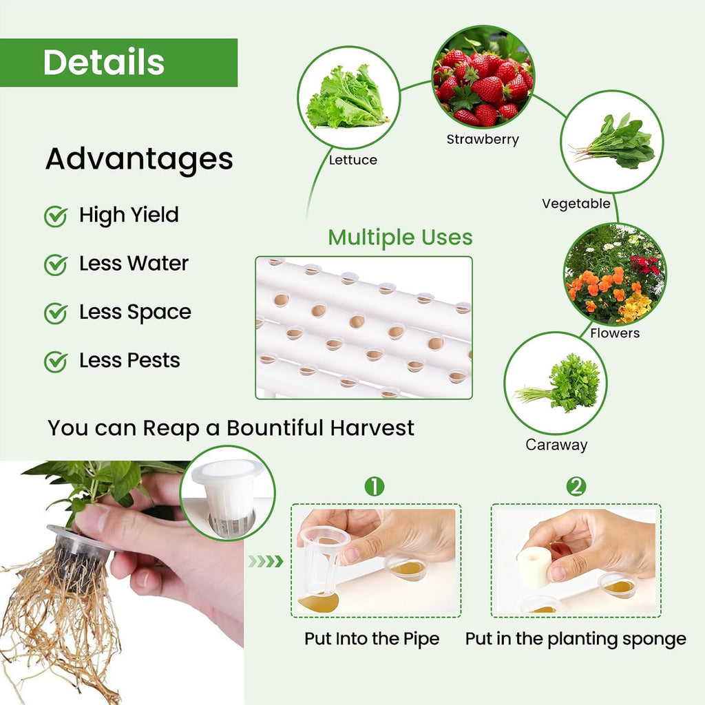 Upgraded Hydroponics Growing System, 36 Plant Sites, 1 Layers 4 Food-Grade PVC-U Pipes,hydroponics Growing System Kits