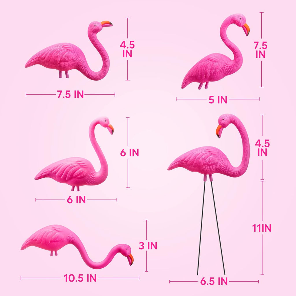 JOYIN 10 Pack Small Yard Flamingos Ornament Stakes, Mini Pink Flamingo Yard Decorations, Mini Lawn Plastic Flamingo