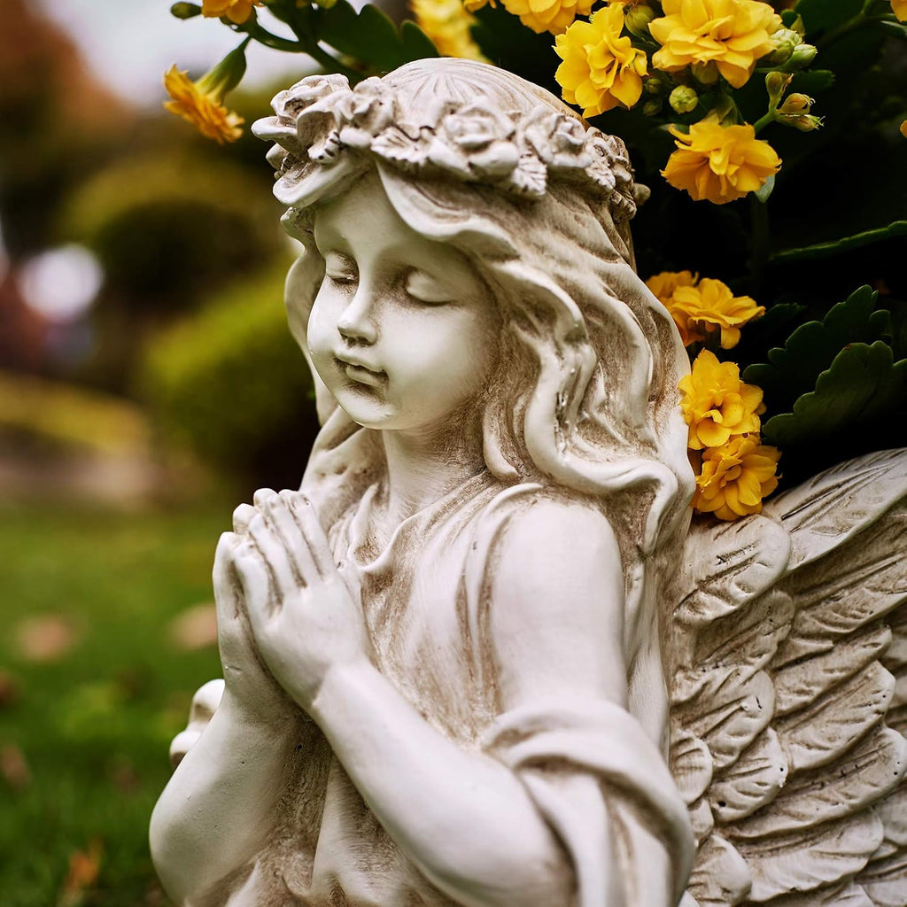 Praying Angel Bust Garden Statue Planters, Angel Wing Planters Pots Mini Vase for Patio, Lawn, Yard Art, Cemetery Grave