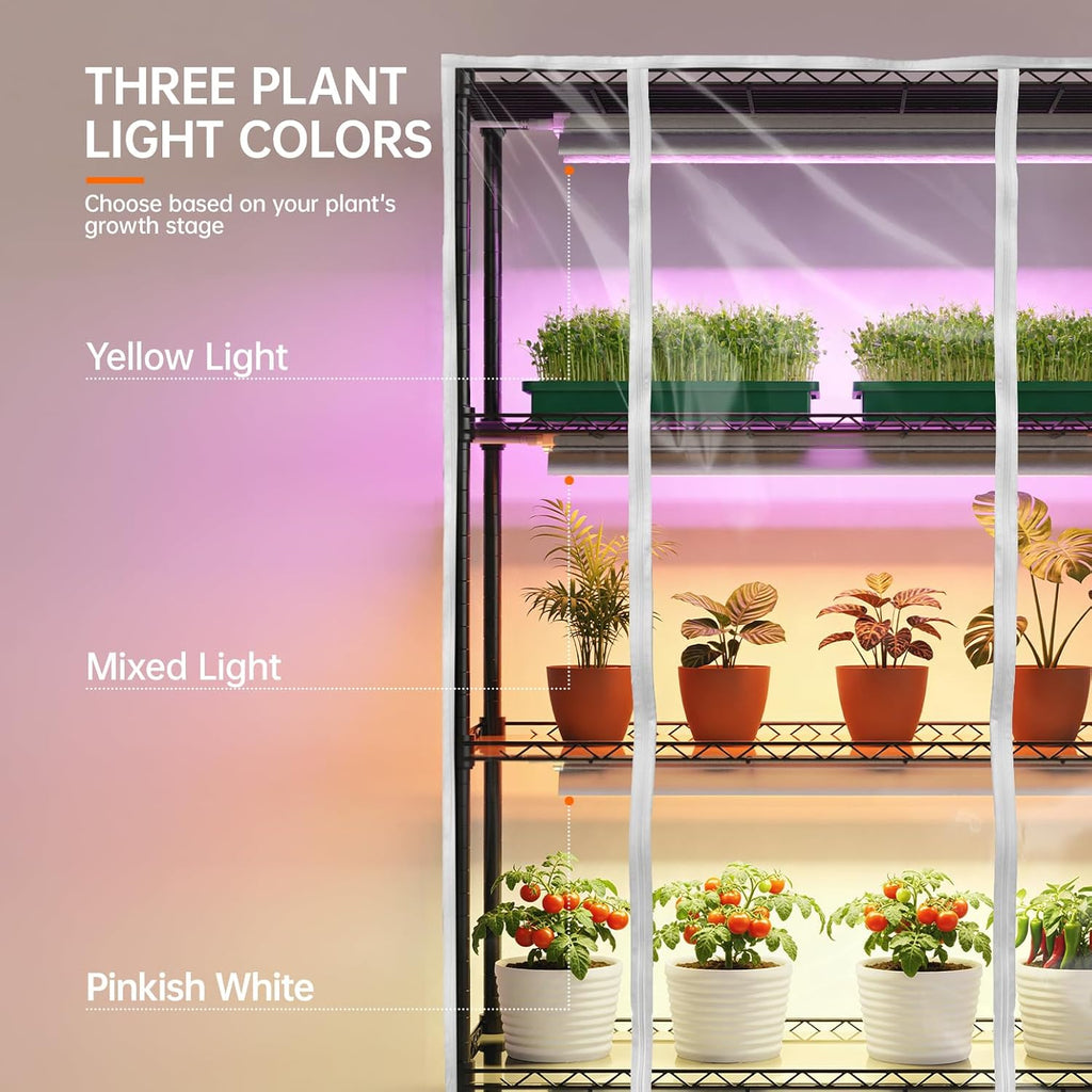 3-Tier Indoor Greenhouse with Grow Light, 35.4x13.8x59in | Indoor Greenhouse, 3-Pack Full Spectrum Plant Lights, 90W