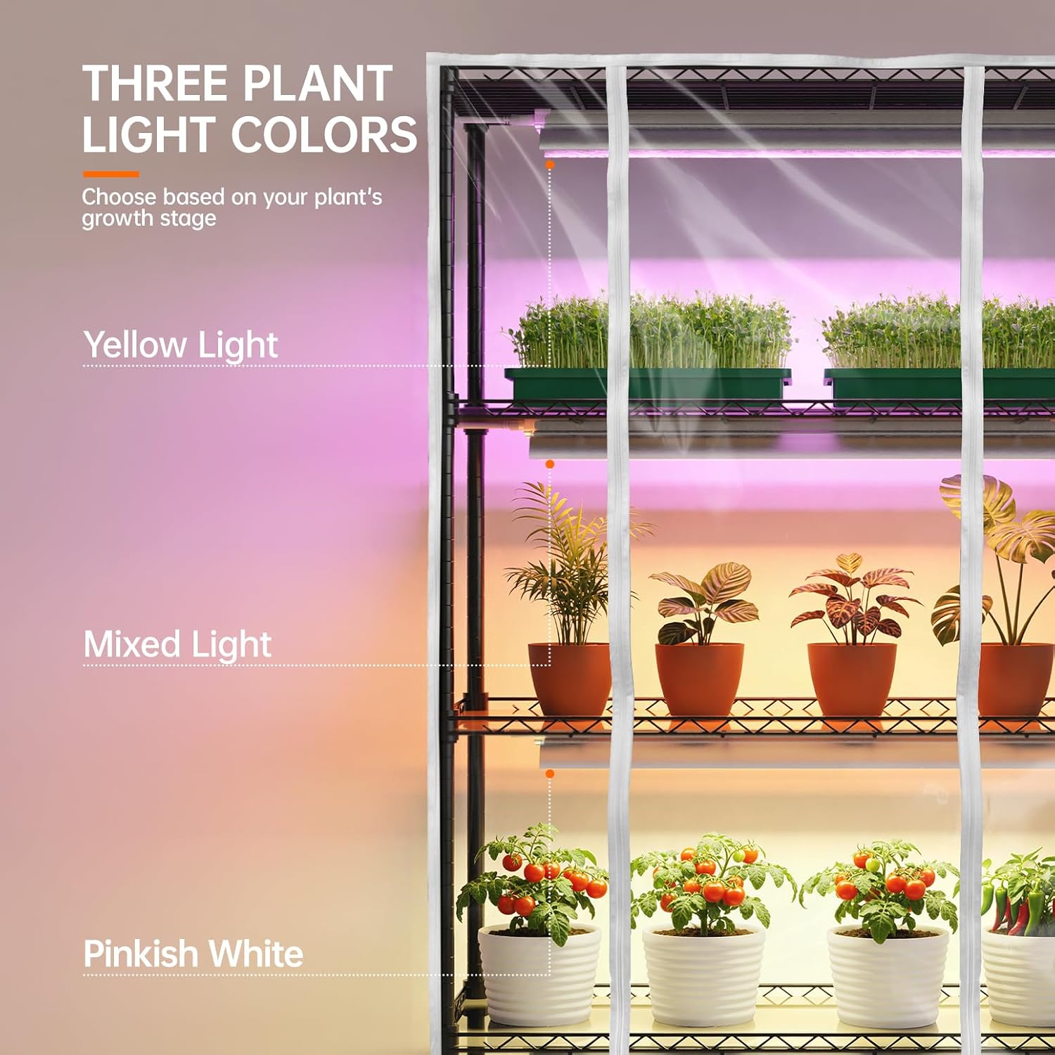 3-Tier Indoor Greenhouse with Grow Light, 35.4x13.8x59in | Indoor Greenhouse, 3-Pack Full Spectrum Plant Lights, 90W