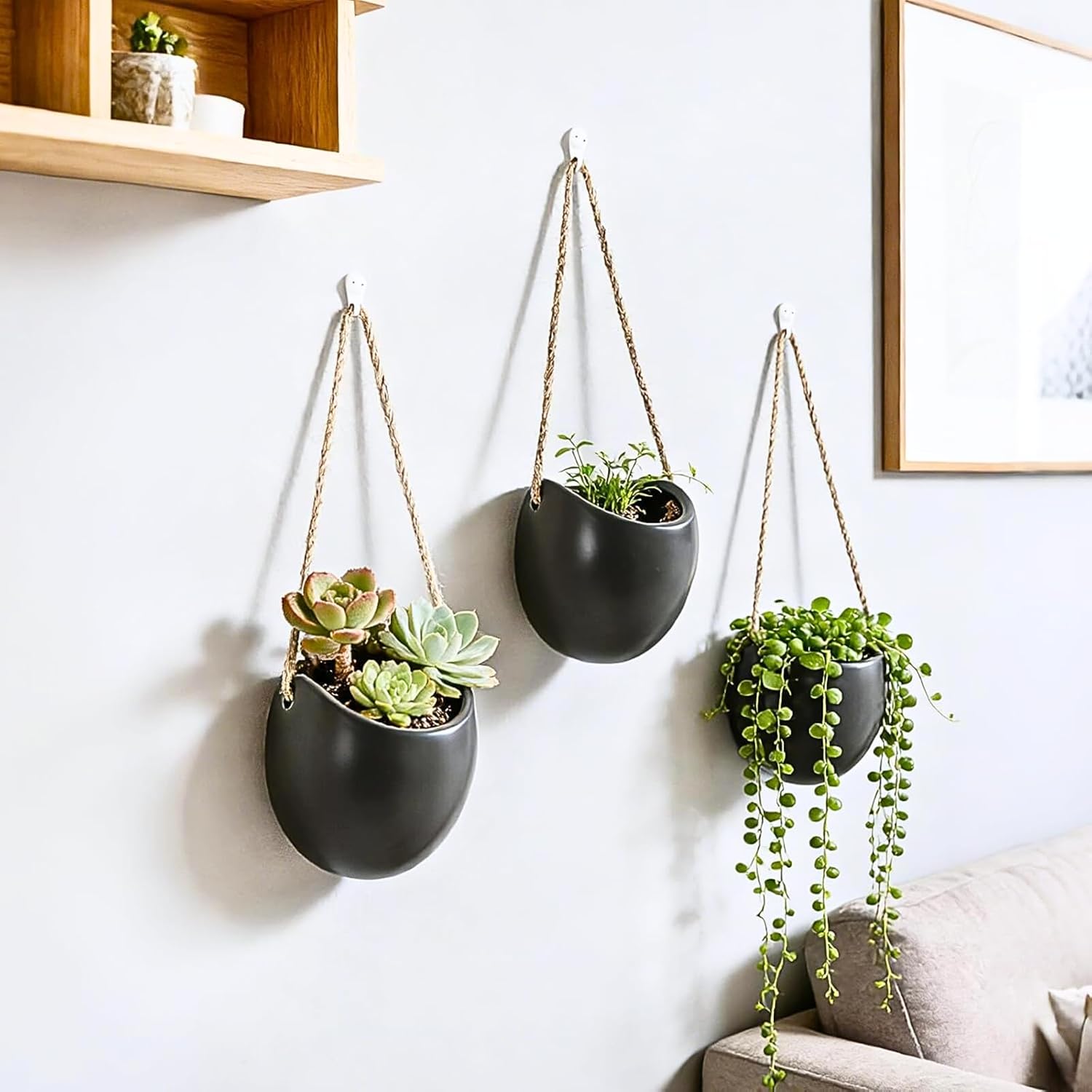 4 to 5 inch Ceramic Planters Wall Hanging Vases Decor - Set of 3 | Wall Decor for Home, Entryway, Hallway, Deck