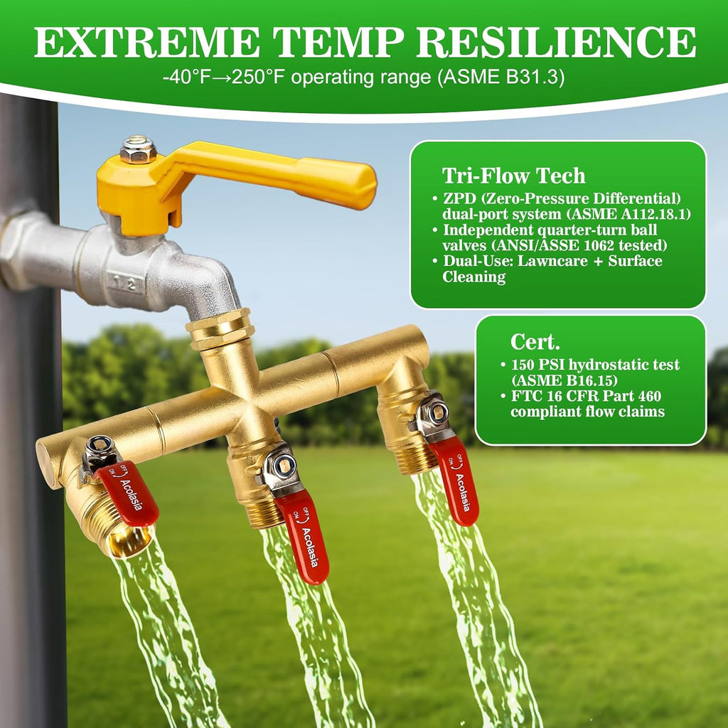 Hose Splitter 3 Way Heavy Duty Brass Garden Hose Splitter with 360° Rotatable, 304 Stainless Steel Long Handle Outdoor