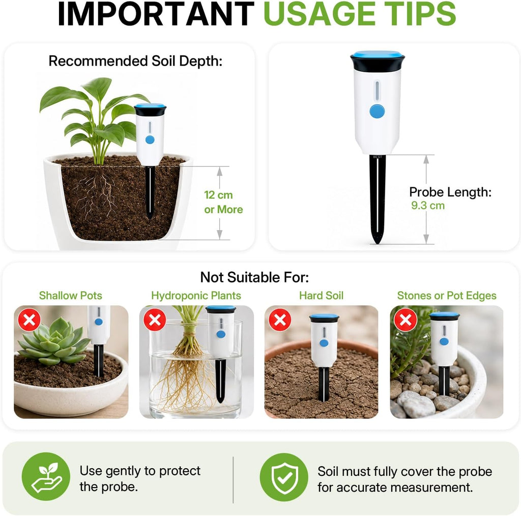 Mcbazel WiFi Smart Soil Tester, No Hub Needed, Tuya/Smart Life App | Soil moisture & air temp, IP66 waterproof, 2 AA