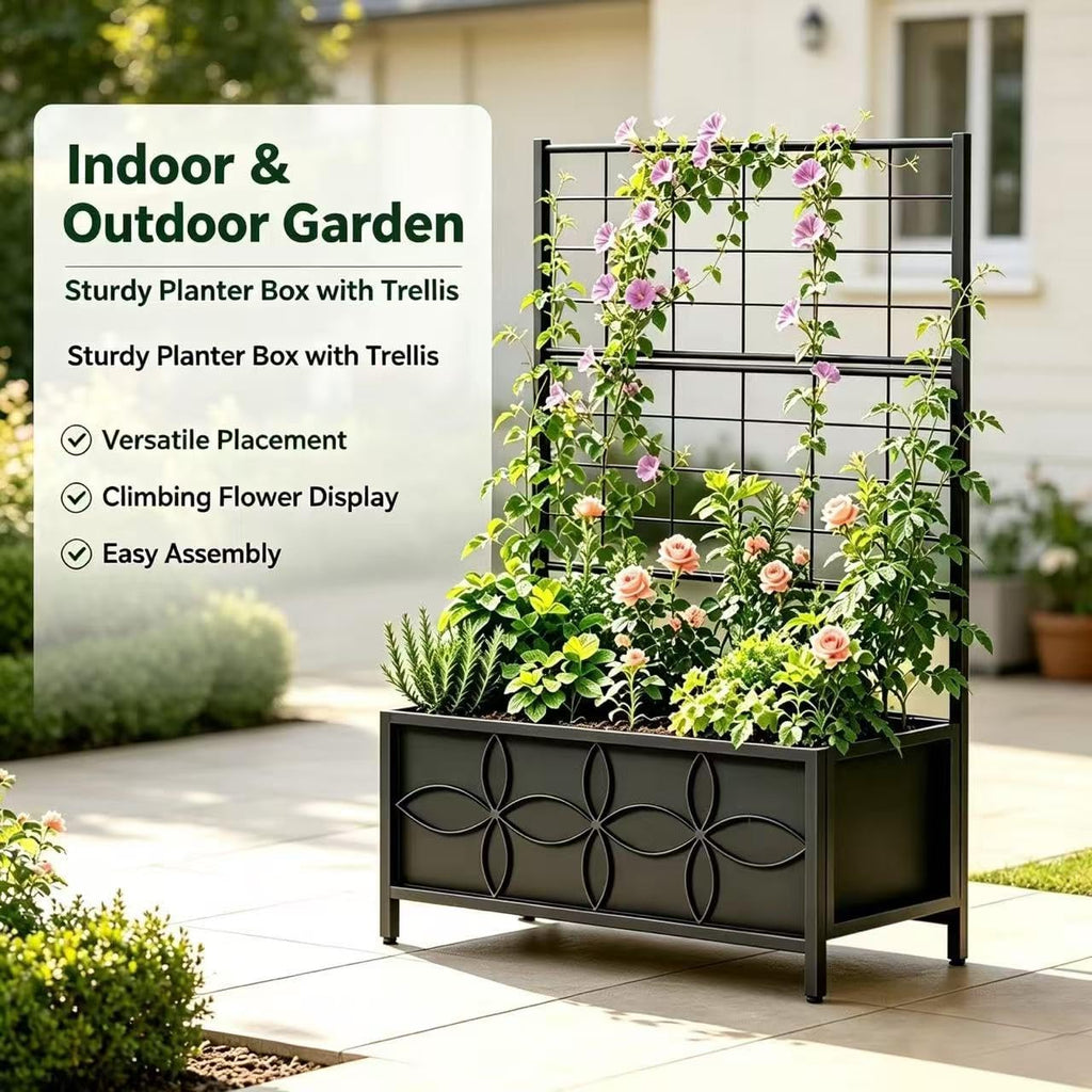 Zhongma Sturdy Raised Garden Bed with Trellis (15.75 x 35.43 x 48.8 in) for Vegetables Flower, Planter Box for Backyard