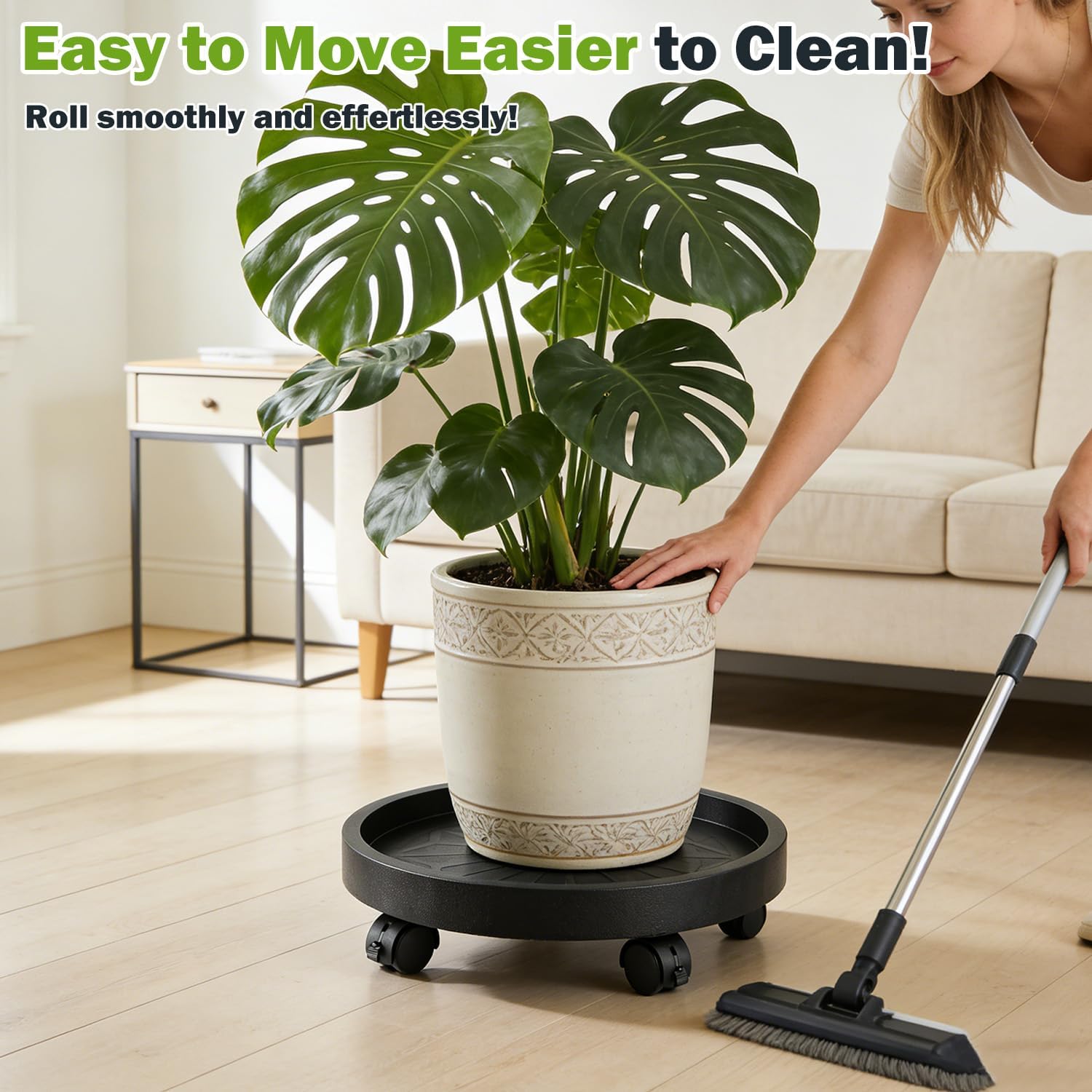 Planterhoma 5 Packs 12 Inch Plant Caddy with Wheels Rolling Plant Stand Wheeled Plant Dolly Heavy-Duty Large Pot Mover