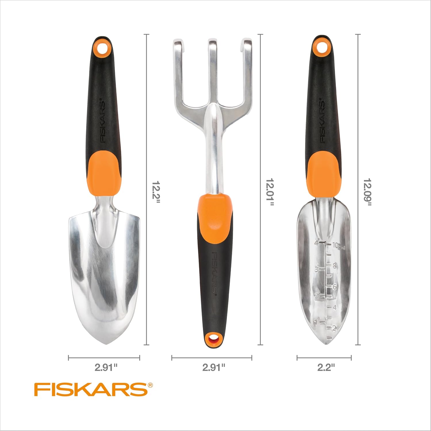 Fiskars 3-Piece Garden Hand Tools Set w/ Trowel, Transplanter & Cultivator