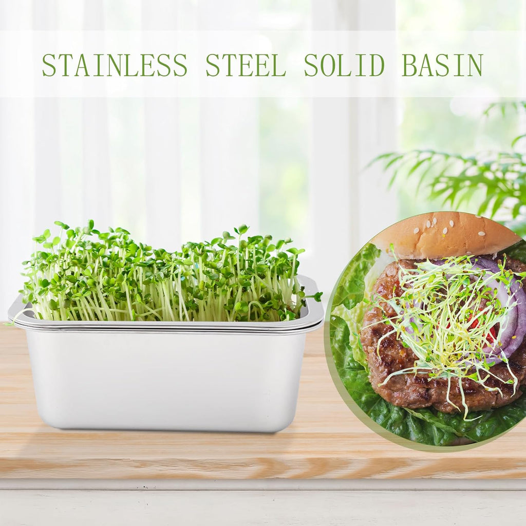 Vesici 4 Pack Sprouting Tray Kit, Stainless Steel Soil Free Cultivation Germination Tray, Wheatgrass Growing Container