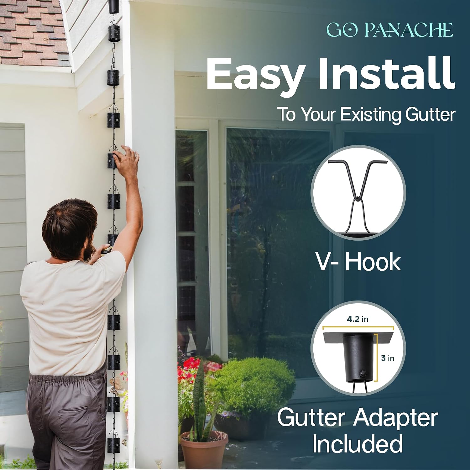 8.5 FT Rain Chain with 12 Aluminum Cups | Durable Rain Chains for Gutters - Easy Install, Rust-Proof Rain Catcher