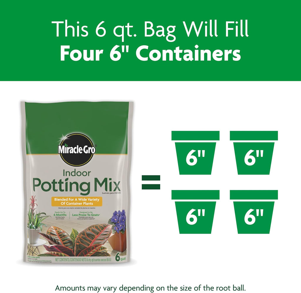 Gro Indoor Potting Mix, Blended for a Variety of Houseplants, Feeds for up to 6 Months, 6 qt., 3-Pack