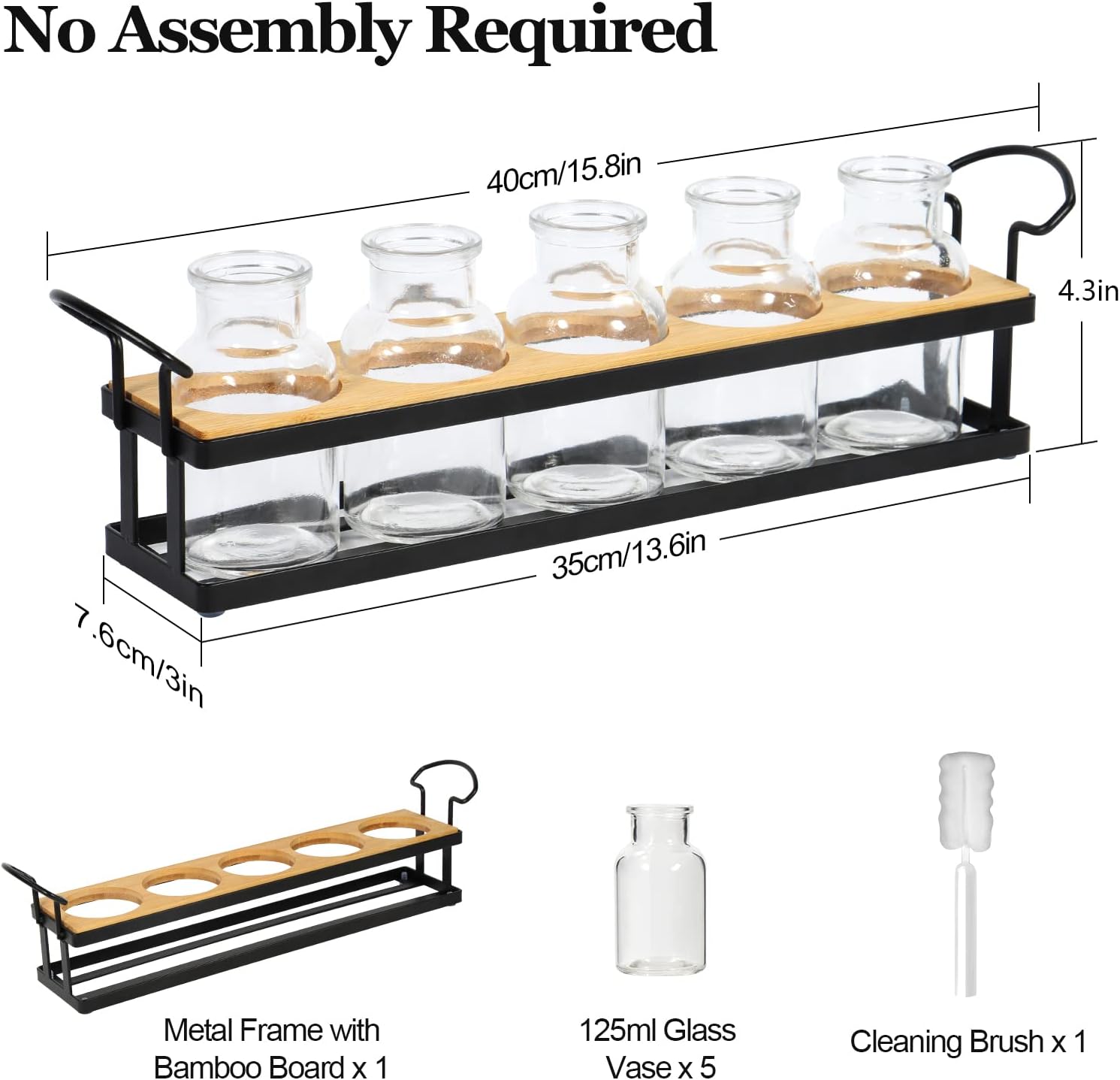 Plant Propagation Station with 5 Glass Jars, Retro Hydroponic Planter Vase | Propagation Jars with Metal Stand, Desktop