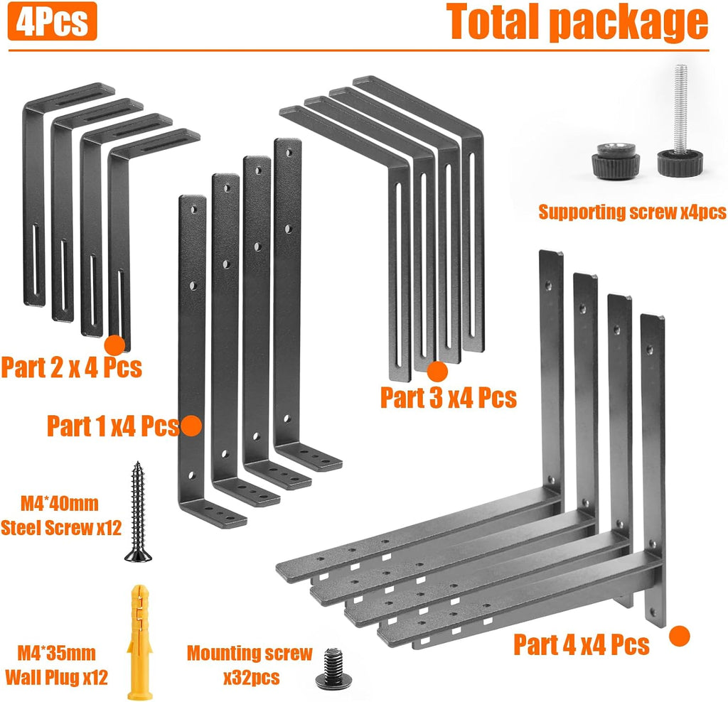 4 Pcs Adjustable Railing Planter Boxes Brackets,Heavy Duty Iron Window Box Planters Holder Outdoor for