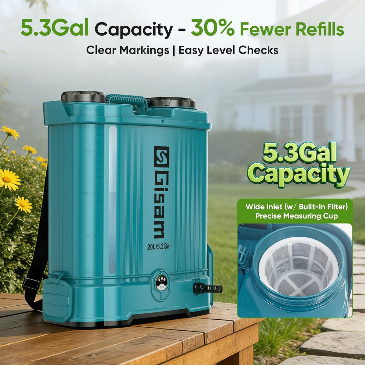 5.3 Gallon Battery Powered Backpack Sprayer,21V 2 Batteries Garden Sprayer | 120PSI Leak-Proof Electric Backpack