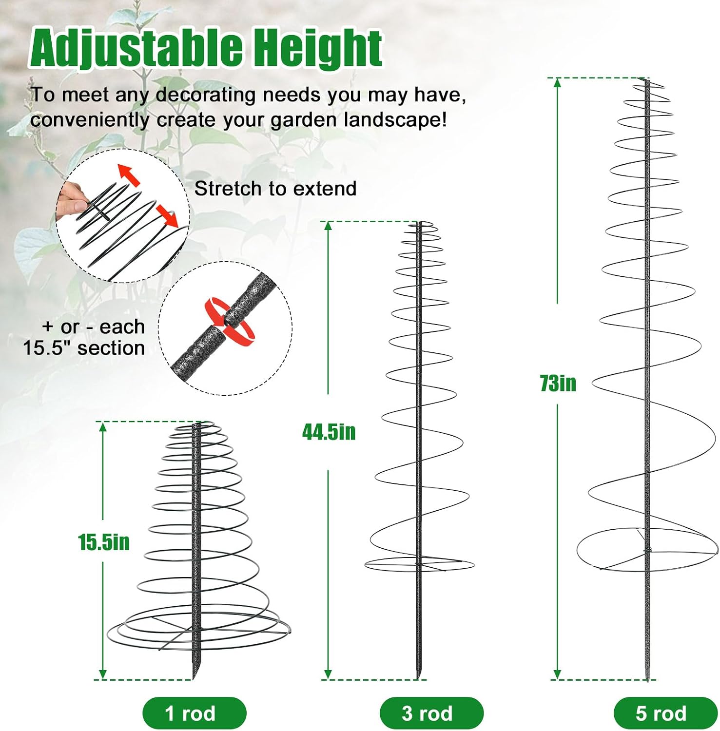 2 Pack Spiral Metal Garden Trellis for Climbing Plants Outdoor - 72" Large Heavy Duty Plant Support Tower with Center