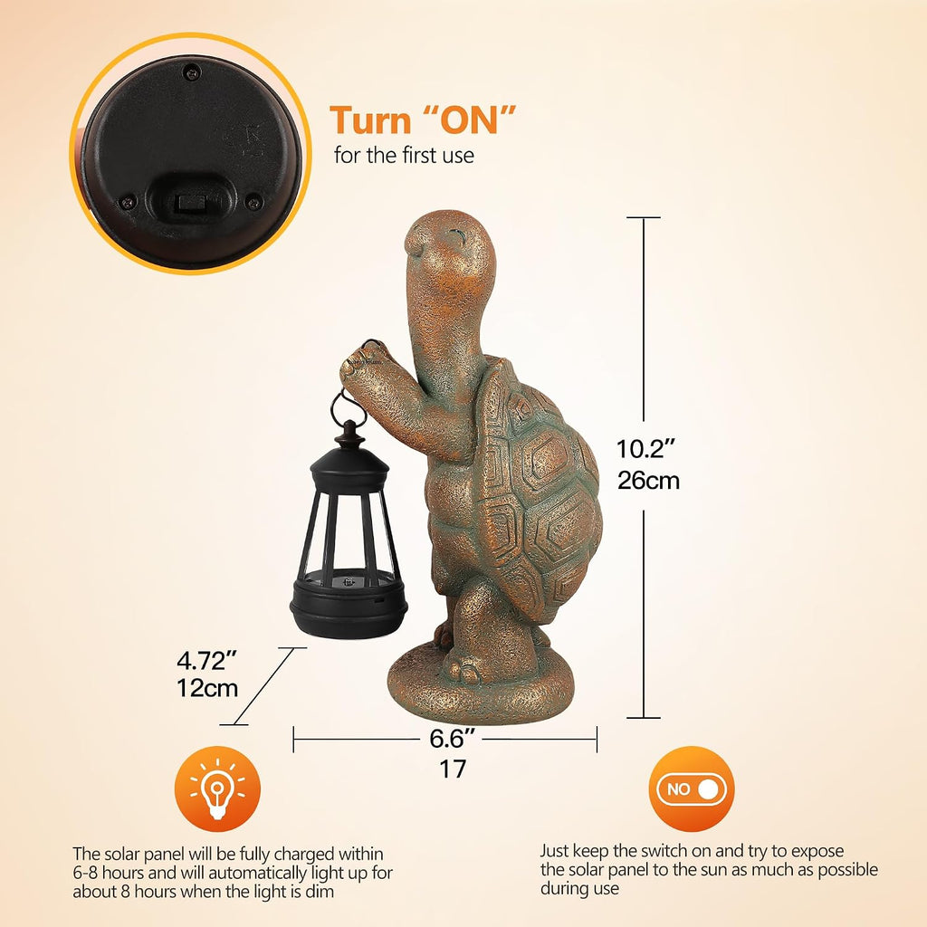 Turtle Solar Powered Outdoor Garden Statue, Resin Statue with Solar Light Lantern, Decorative Lawn, Yard Outdoor Turtle