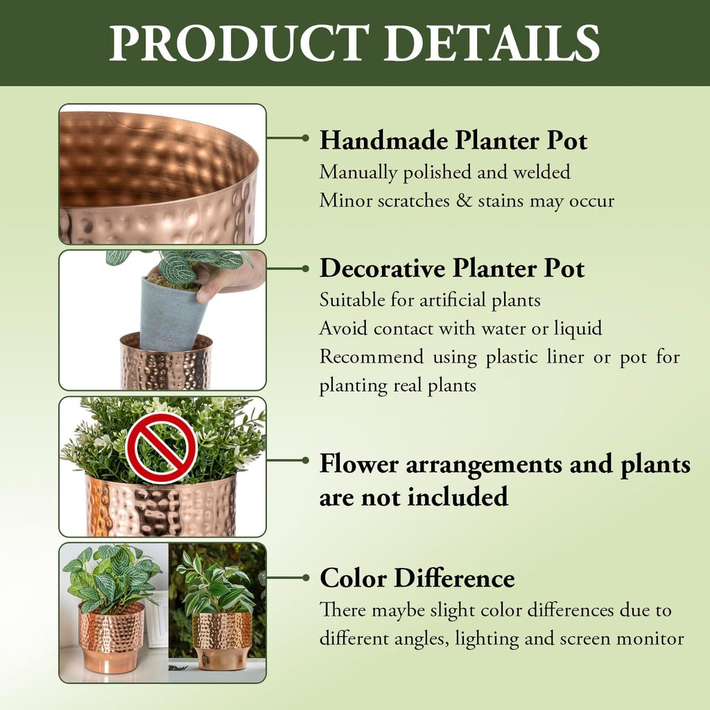 MyGift 5 and 6 Inch Modern Hammered Copper Tone Metal Planter Pots, Decorative Flower Pot Plant Container Centerpiece