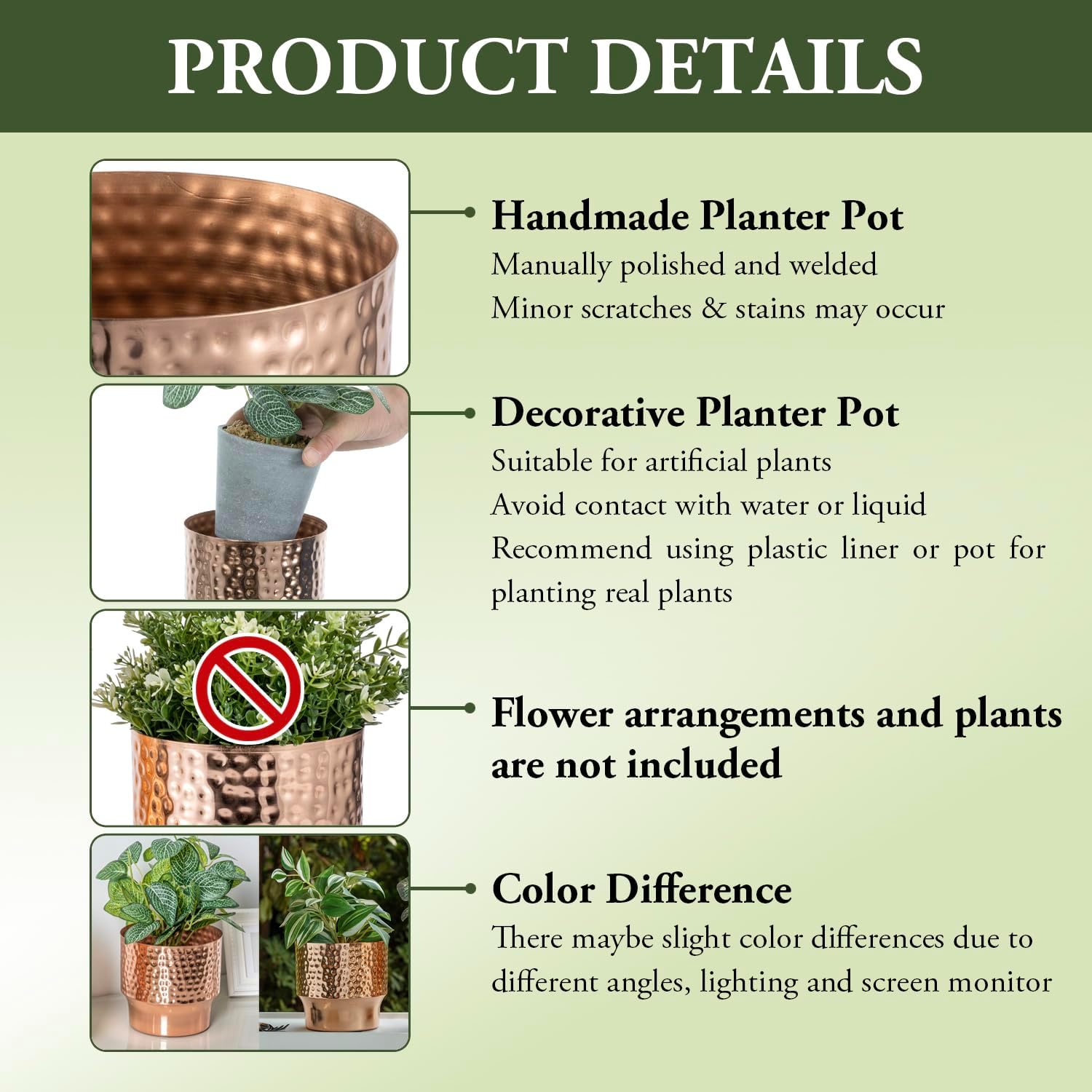 MyGift 5 and 6 Inch Modern Hammered Copper Tone Metal Planter Pots, Decorative Flower Pot Plant Container Centerpiece