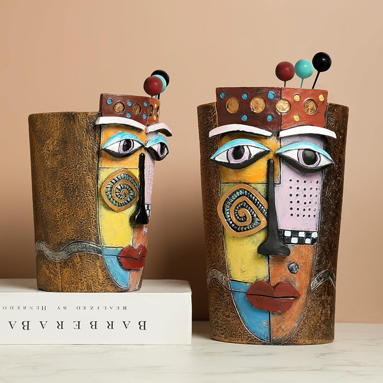 Picasso Face Planter Pots Colorful Abstract Art Planters with Facial Expressions Handmade Resin Funny Funky Plant Pots