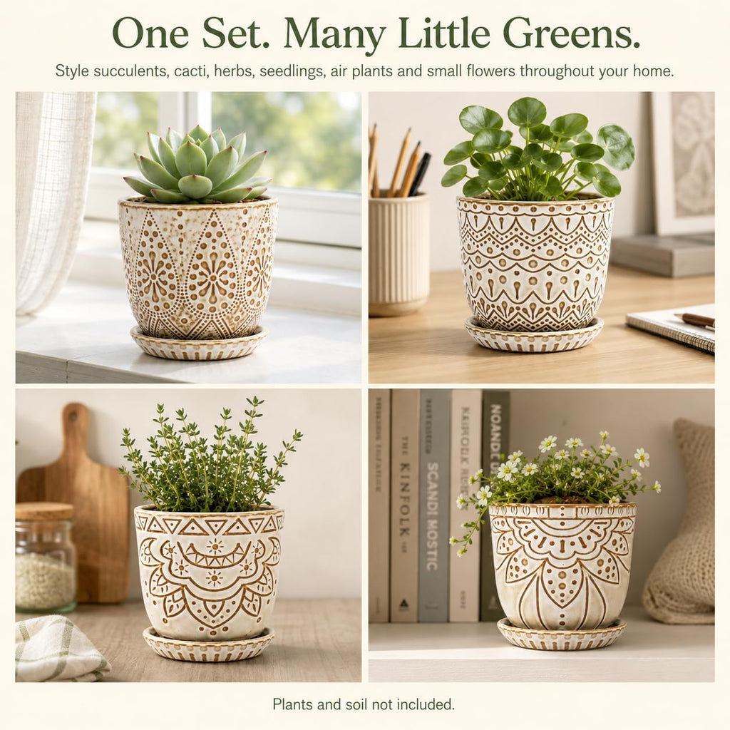 Gepege Ceramic Succulent Pots, 4 Inch Small Plant Pots with Drainage | Ceramic succulent pots with drainage holes